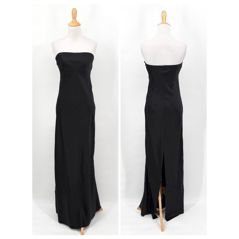 ENZA COSTA Strapless Silk Bias Maxi Dress Women Small Black Quiet Luxury NEW